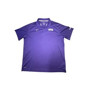 Nike Dri Fit TCU Horned‎ Frogs Purple Polo Shirt Mens XXL Golf Athletic